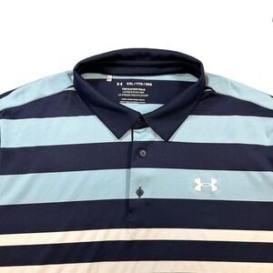 Under Armour Men's The Playoff Polo - Light Blue, White and Navy Stripes-XXL